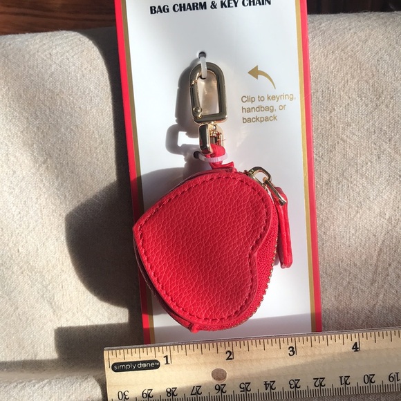 NEW- Red Heart-Shaped Coin Purse Keychain/Bag Charm - Picture 5 of 5
